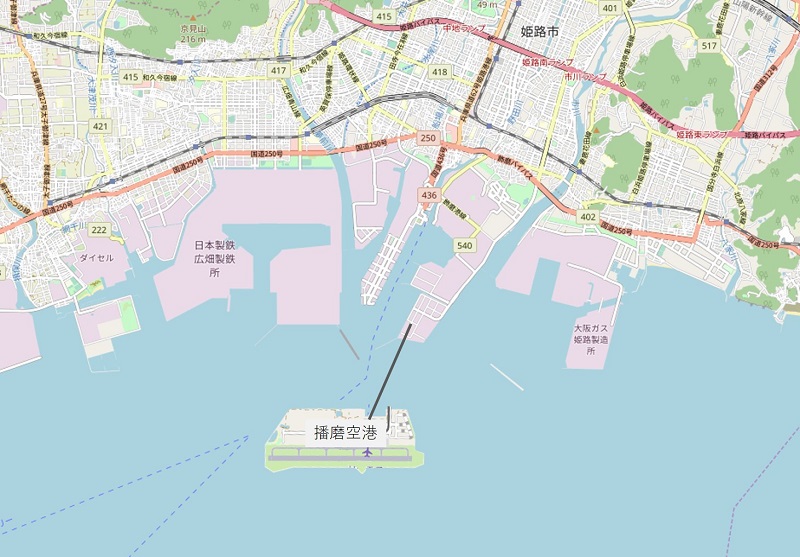 姫路沖の空港イメージ地図