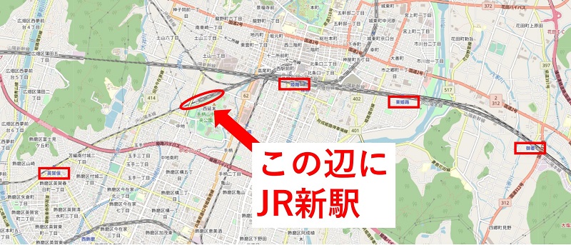 JR新駅の設置予定位置の地図