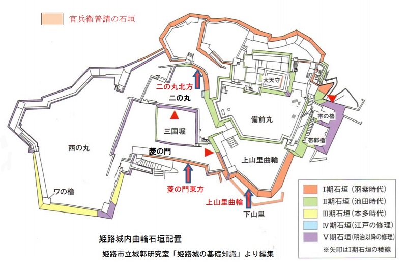 姫路城の石垣の時代別マップ